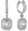 LARGE 1.85CT DIAMOND 14KT WHITE GOLD OCTAGON BEZEL HALO CLIP ON HANGING EARRINGS