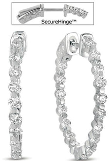 1.44CT DIAMOND 14KT WHITE GOLD 3D SHARED PRONG INSIDE OUT HOOP HANGING EARRINGS