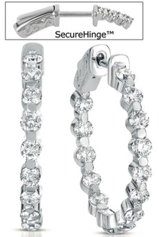 LARGE 2.3CT DIAMOND 14K WHITE GOLD SHARED PRONG INSIDE OUT HOOP HANGING EARRINGS