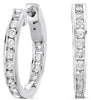 1.02CT DIAMOND 14K WHITE GOLD 3D CHANNEL INSIDE OUT HUGGIE HOOP HANGING EARRINGS