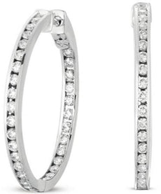 1.65CT DIAMOND 14K WHITE GOLD 3D CHANNEL INSIDE OUT HUGGIE HOOP HANGING EARRINGS