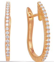 ESTATE .32CT DIAMOND 14KT ROSE GOLD 3D CLASSIC OVAL HUGGIE HOOP HANGING EARRINGS