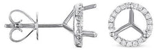 ESTATE .15CT DIAMOND 14K WHITE GOLD 3D THREE PRONG HALO SEMI MOUNT STUD EARRINGS
