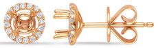 ESTATE .14CT DIAMOND 14KT ROSE GOLD 3D FOUR PRONG HALO SEMI MOUNT STUD EARRINGS