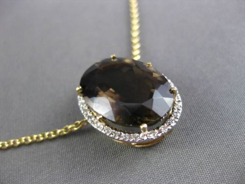 ESTATE LARGE 8.79CTW DIAMOND & AAA SMOKY TOPAZ 14KT YELLOW GOLD OVAL NECKLACE