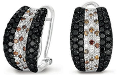 LARGE 3.04CT WHITE BLACK & CHAMPAGNE DIAMOND 14KT WHITE GOLD 3D HANGING EARRINGS