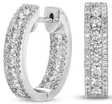 LARGE 2.22CT DIAMOND 14KT WHITE GOLD 3D INSIDE OUT HUGGIE HOOP HANGING EARRINGS