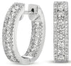 LARGE 2.22CT DIAMOND 14KT WHITE GOLD 3D INSIDE OUT HUGGIE HOOP HANGING EARRINGS