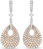 LARGE 1.78CT DIAMOND 14KT WHITE & ROSE GOLD 3D PAVE TEAR DROP HANGING EARRINGS