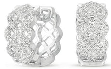 WIDE 1.07CT DIAMOND 14KT WHITE GOLD 3D MULTI ROW INFINITY LOVE HUGGIE EARRINGS