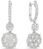 ESTATE LARGE 1.76CT DIAMOND 14K WHITE GOLD DOUBLE FLOWER HUGGIE HANGING EARRINGS