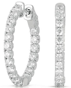 LARGE 2.04CT DIAMOND 14KT WHITE GOLD 3D INSIDE OUT CLASSIC HOOP HANGING EARRINGS