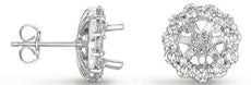 1.13CT DIAMOND 14KT WHITE GOLD 3D 4 PRONG FLOWER HALO SEMI MOUNT STUD EARRINGS