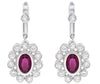 1.44CT DIAMOND & RUBY 18KT WHITE GOLD OVAL & ROUND FLOWER BEZEL HANGING EARRINGS