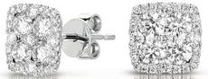 1.03CT DIAMOND 14KT WHITE GOLD CLASSIC ROUND INVISIBLE SQUARE HALO STUD EARRINGS
