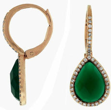 DIAMOND & AAA GREEN AGATE 14KT ROSE GOLD TEAR DROP LEVERBACK CHANGING EARRINGS