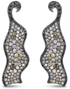 LARGE 1.99CT MULTI COLOR DIAMOND 14KT WHITE GOLD 3D COBRA SNAKE HANGING EARRINGS