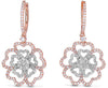 LARGE 1.46CT DIAMOND 14K WHITE & ROSE GOLD DOUBLE FLOWER HUGGIE HANGING EARRINGS