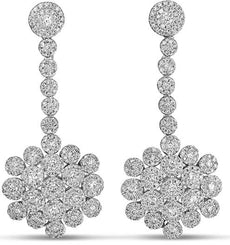 ESTATE LARGE 1.50CT DIAMOND 14K WHITE GOLD MULTI FLOWER CLUSTER HANGING EARRINGS