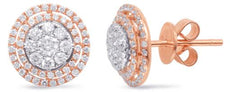 .86CT DIAMOND 14KT WHITE & ROSE GOLD 3D CLUSTER FLOWER DOUBLE HALO STUD EARRINGS