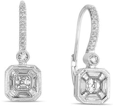 LARGE 1.01CT DIAMOND 14K WHITE GOLD 3D INVISIBLE BEZEL FILIGREE HANGING EARRINGS