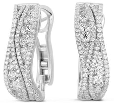 LARGE 1.88CT DIAMOND 14K WHITE GOLD MULTI ROW UMBERELLA CLIP ON HANGING EARRINGS