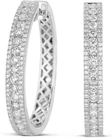 LARGE 1.71CT DIAMOND 14KT WHITE GOLD 3D CLASSIC THREE ROW HOOP HANGING EARRINGS