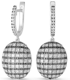 LARGE 2.43CT DIAMOND 14KT WHITE & BLACK GOLD ROUND & PRINCESS HANGING EARRINGS