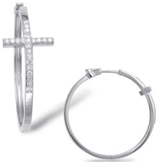 ESTATE .66CT DIAMOND 14KT WHITE GOLD CLASSIC CROSS HOOP HANGING EARRINGS