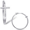 ESTATE .66CT DIAMOND 14KT WHITE GOLD CLASSIC CROSS HOOP HANGING EARRINGS