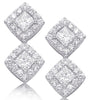1.38CT DIAMOND 14KT WHITE GOLD ROUND & PRINCESS DOUBLE SQUARE HANGING EARRINGS