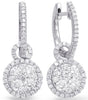 LARGE 1.20CT DIAMOND 14KT WHITE GOLD 3D FLOWER HALO LOVE KNOT HANGING EARRINGS