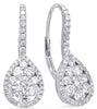 LARGE 1.29CT DIAMOND 14KT WHITE GOLD 3D CLUSTER TEAR DROP HALO HANGING EARRINGS