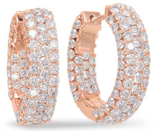 LARGE 4.49CT DIAMOND 14KT ROSE GOLD 3D INSIDE OUT HUGGIE HOOP HANGING EARRINGS