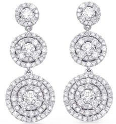 LARGE 2.18CT DIAMOND 14KT WHITE GOLD GRADUATING FLOWER JOURNEY HANGING EARRINGS