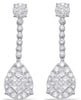 LARGE 2.01CT DIAMOND 14KT WHITE GOLD ROUND & PRINCESS TEAR DROP HANGING EARRINGS