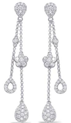 1.03CT DIAMOND 14KT WHITE GOLD TEAR DROP BY THE YARD CHANDELIER HANGING EARRINGS