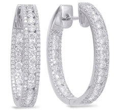LARGE 1.79CT DIAMOND 14KT WHITE GOLD 3D INSIDE OUT 3 ROW HOOP HANGING EARRINGS