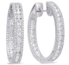 LARGE 1.79CT DIAMOND 14KT WHITE GOLD 3D INSIDE OUT 3 ROW HOOP HANGING EARRINGS