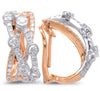 WIDE 1.49CT DIAMOND 14KT WHITE & ROSE GOLD MULTI ROW X CLIP ON HANGING EARRINGS