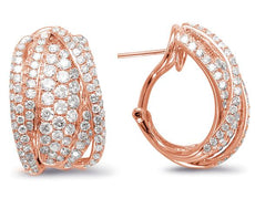 LARGE 4.85CT DIAMOND 14KT ROSE GOLD 3D CRISS CROSS PAVE CLIP ON HANGING EARRINGS