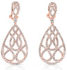 LARGE 2.93CT DIAMOND 14KT ROSE GOLD TEAR DROP FILIGREE CLIP ON HANGING EARRINGS