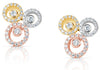 ESTATE .70CT DIAMOND 14K TRI COLOR GOLD 3D MULTI CIRCULAR FLOWER ETOILE EARRINGS