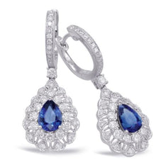 LARGE 2.64CT DIAMOND & AAA SAPPHIRE 14K WHITE GOLD 3D TEAR DROP HANGING EARRINGS