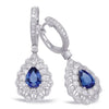 LARGE 2.64CT DIAMOND & AAA SAPPHIRE 14K WHITE GOLD 3D TEAR DROP HANGING EARRINGS