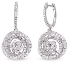 LARGE 1.4CT DIAMOND 14K WHITE GOLD CIRCULAR INTERTWINING HUGGIE HANGING EARRINGS