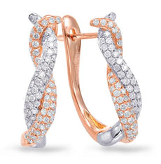 .70CT DIAMOND 14KT WHITE & ROSE GOLD MULTI ROW CRISS CROSS ROPE HANGING EARRINGS