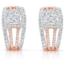 1.30CT DIAMOND 14KT WHITE & ROSE GOLD MULTI ROW SQUARE CLIP ON HANGING EARRINGS