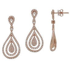 ESTATE .81CT DIAMOND 14KT ROSE GOLD CLASSIC TEAR DROP PAVE FUN HANGING EARRINGS