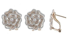 ESTATE 1.05CT DIAMOND 14KT ROSE GOLD MULTI HEART FLOWER CLIP ON HANGING EARRINGS